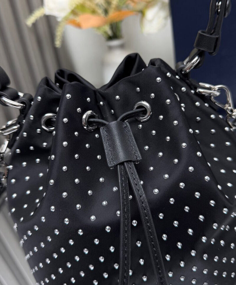 Prada Re-Nylon Mini-bag With Studs 1BE067 Black